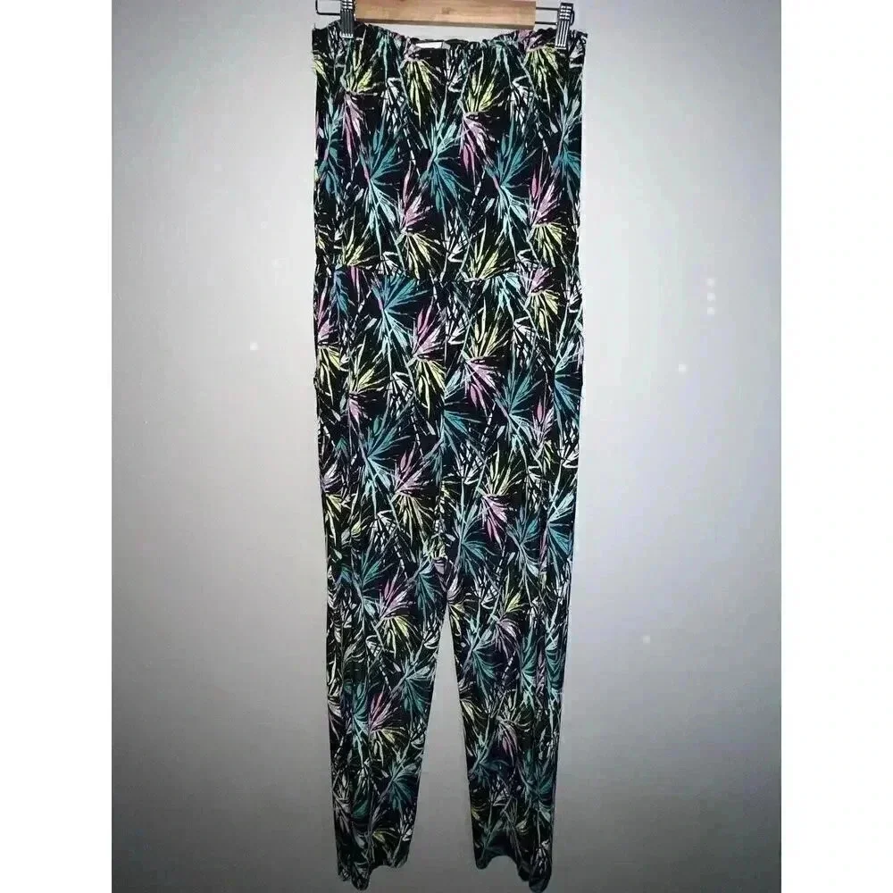 NY Collection Neon Jumpsuit Beach Coastal Vacation Size L